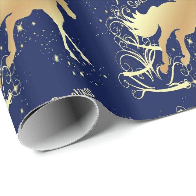 Western Christmas Gold Horse Seasons Greetings Wrapping Paper (Roll Corner)