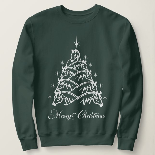 Western Christmas Horse Christmas Tree Equestrian  Sweatshirt (Design Front)