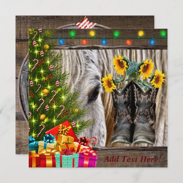 Western Christmas Horse Christmas Tree Presents  Holiday Card (Front/Back)