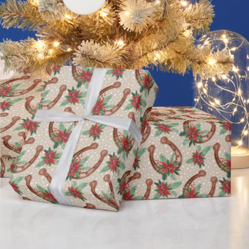Western Christmas Horseshoes  Wrapping Paper