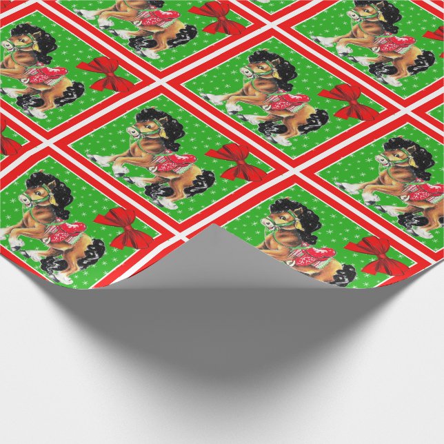 Western Christmas Little Horse Pony With Saddle Wrapping Paper (Corner)