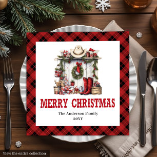 Western Christmas napkins farmhouse tartan pattern
