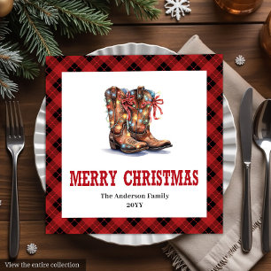 Western Christmas napkins red black buffalo plaid