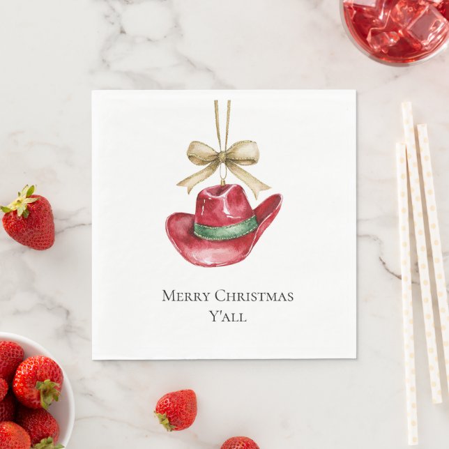 Western Christmas Red Cowboy Cowgirl Hat Napkins (Insitu)