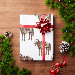 Western Christmas Red Cowboy Cowgirl Horse Wrapping Paper