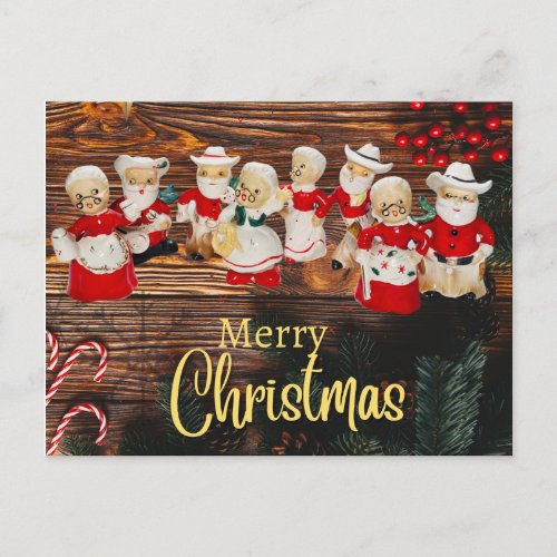 Western Christmas Santa Claus Cowboy Mrs Claus  Holiday Postcard