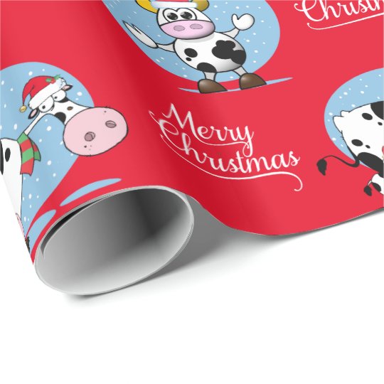 Western Christmas Santa Cows Wrapping Paper