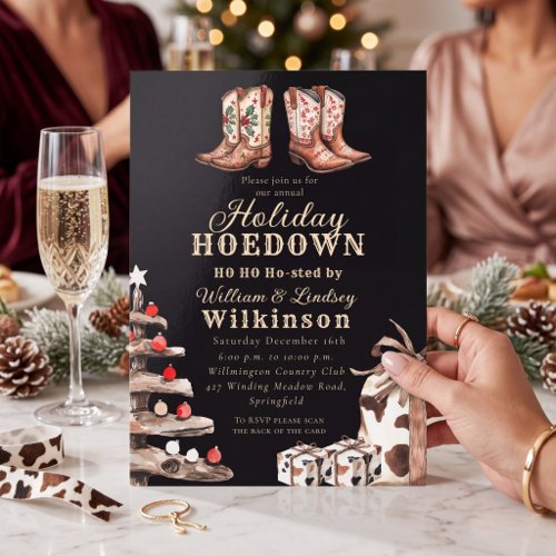 Western Christmas Tree Gift Box Holiday Hoedown  Invitation