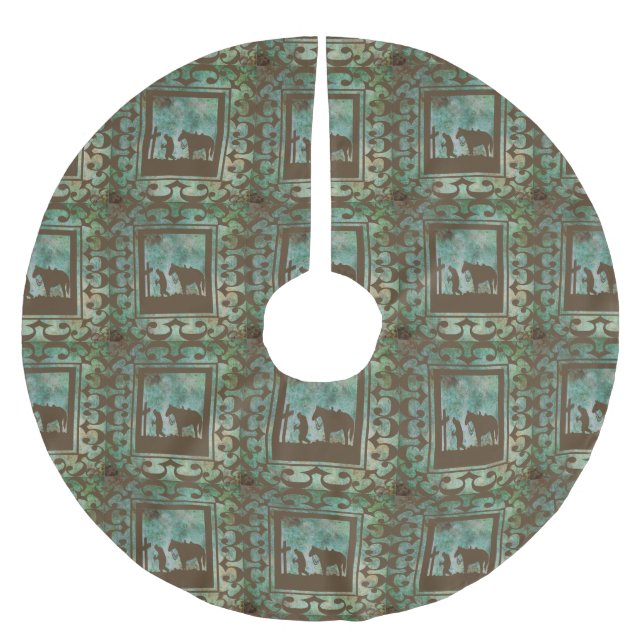 Western Christmas Tree Skirt Cowboy At The Cross (Front)