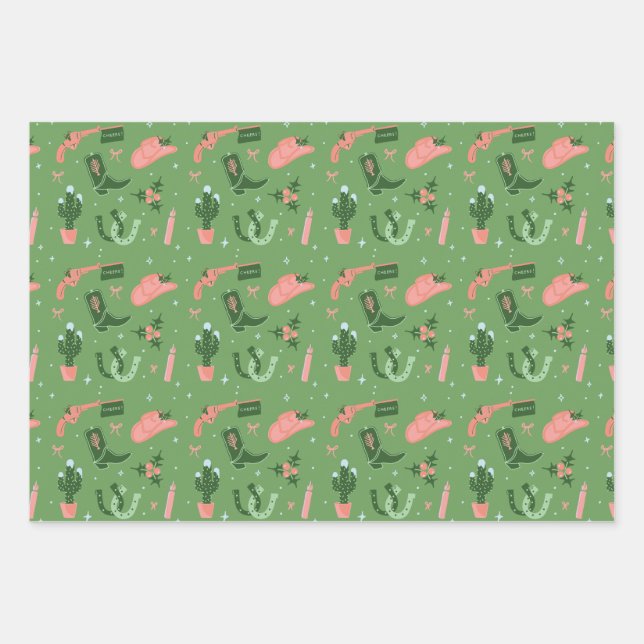 Western Christmas Wrapping Paper Sheets (Front)