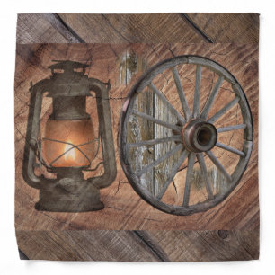 Western Coal Oil Lamp And Wagon Wheel Bandana