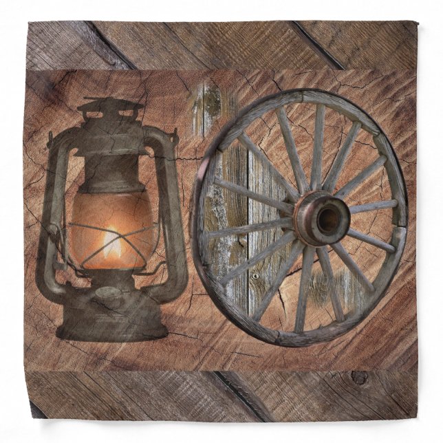 Western Coal Oil Lamp And Wagon Wheel Bandana (Front)