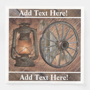 Western Coal Oil Lamp And Wagon Wheel Paper Dinner Napkins