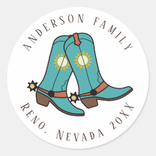 Western Colorful Cowboy Boot Family Reunion ID1318 Classic Round Sticker