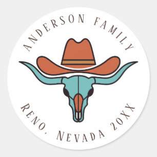 Western Colorful Steer Skull Family Reunion ID1318 Classic Round Sticker