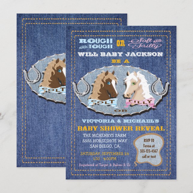 Western Colt or Filly Gender Reveal Baby Shower Invitation (Front/Back)