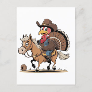Western Cooked Turkey Thanksgiving Cowboy Cowgirl Holiday Postcard
