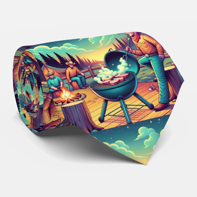 Western Cookout Cowboys Grilling Party Neck Tie (Rolled)