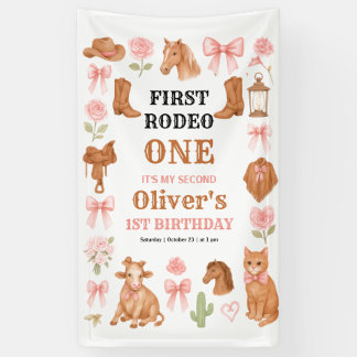 Western Coquette Cowgirl 1st Birthday Cute Pink Banner