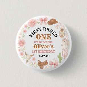 Western Coquette Cowgirl 1st Birthday Cute Pink Button