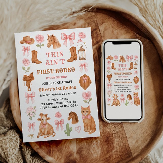 Western Coquette Cowgirl 1st Birthday Cute Pink Invitation (Western Coquette Cowgirl 1st Birthday Cute Pink Invitation
)