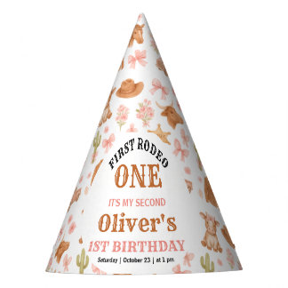 Western Coquette Cowgirl 1st Birthday Cute Pink Party Hat