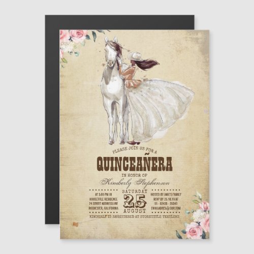 Western Country 15th Birthday Quinceaera Magnetic Invitation