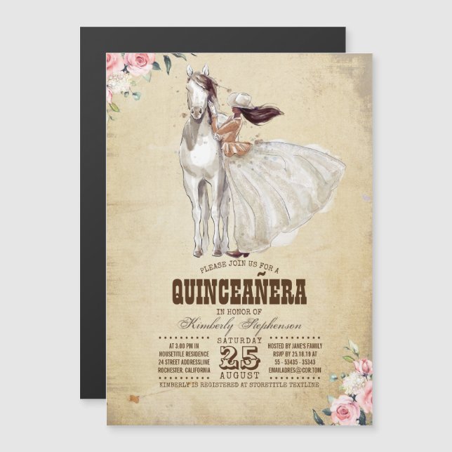 Western Country 15th Birthday Quinceañera Magnetic Invitation (Front/Back)