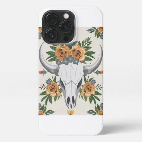 Western Country and Aztec art Cow Bull Skull  iPhone 13 Pro Case