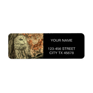 western country autumn leaves oak tree white owl label