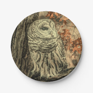 western country autumn leaves oak tree white owl paper plates