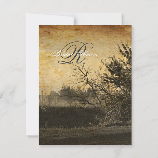 western country autumn trees rustic farm wedding invitation (Front)