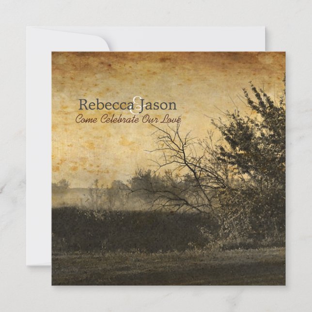 western country autumn trees rustic farm wedding invitation (Front)