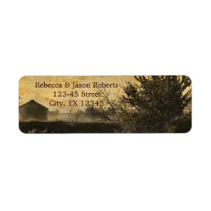 western country autumn trees rustic farm wedding label