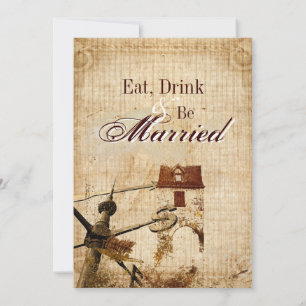 Western Country Barn Wedding Rehearsal Dinner Invitation