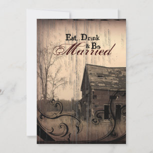 Western Country Barn Wedding Rehearsal Dinner Invitation