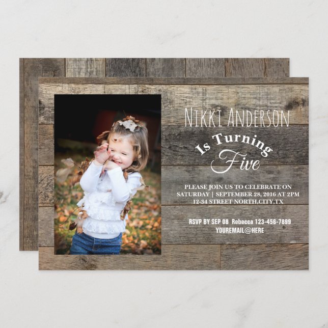 western country barn wood photo Birthday party Invitation (Front/Back)