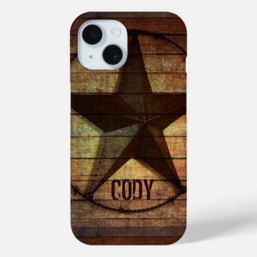 Western Country Barn Wood Texas Star Initials iPhone 15 Case