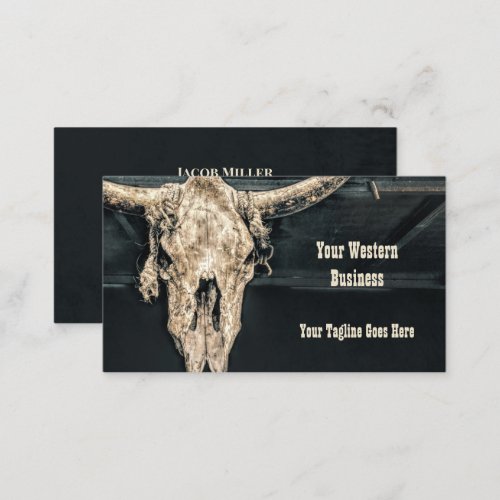 Western Country Beige Gray Rustic Bull Cow Skull Business Card