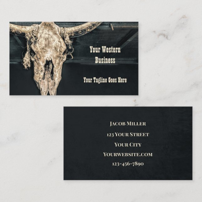 Western Country Beige Gray Rustic Bull Cow Skull Business Card (Front/Back)
