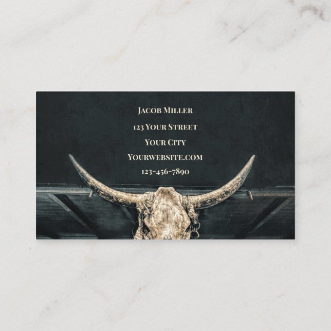 Western Country Beige Gray Rustic Bull Cow Skull Business Card (Back)