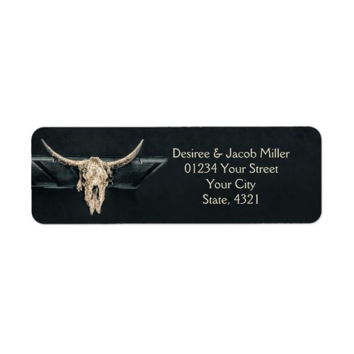 Western Country Beige Gray Rustic Bull Cow Skull Label