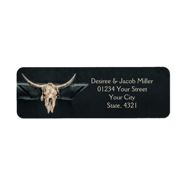 Western Country Beige Gray Rustic Bull Cow Skull Label (Front)