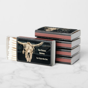 Western Country Beige Gray Rustic Bull Cow Skull Matchboxes