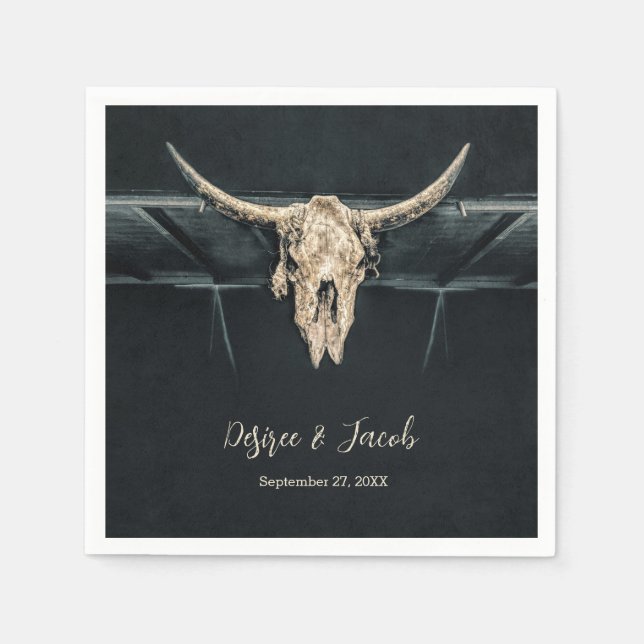 Western Country Beige Gray Rustic Bull Cow Skull Napkins (Front)