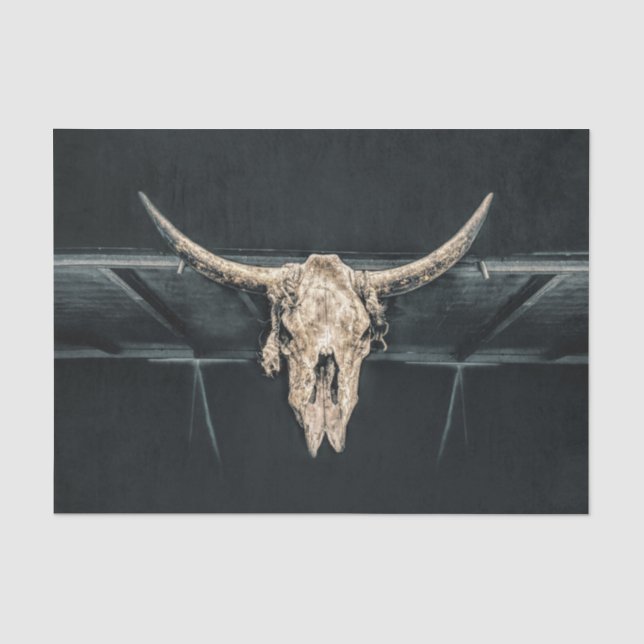 Western Country Beige Gray Rustic Bull Cow Skull Tissue Paper (Front)