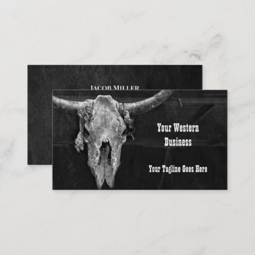 Western Country Black And White Cowboy Bull Skull Business Card