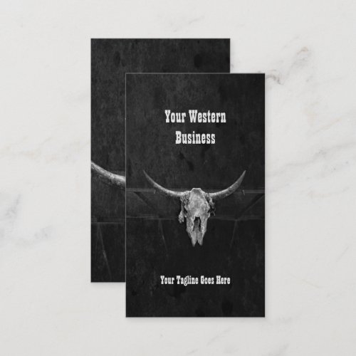 Western Country Black And White Cowboy Bull Skull Business Card