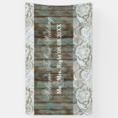 western country blue barn wood lace wedding banner (Vertical)