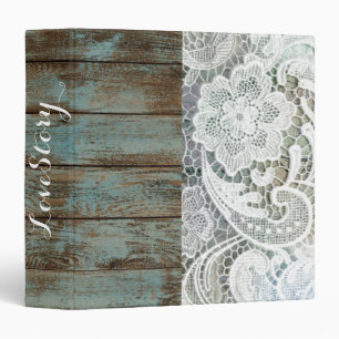 western country blue barn wood lace wedding binder